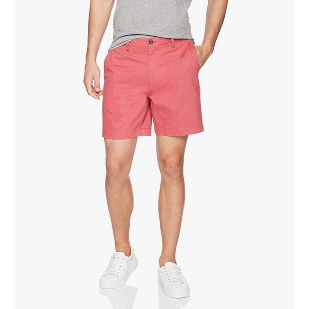 Young Men's Boy's Classic Fit 7" Chino Shorts Washed Red Coral Nautical Size 30